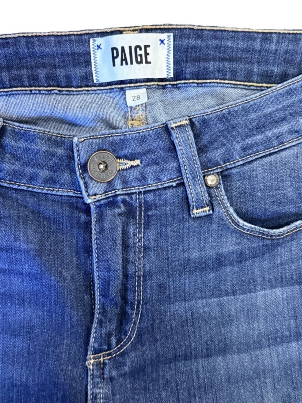 Paige Verdugo Ultra Skinny Low Rise Distressed Knee Rip Medium Wash Jeans 28 - Picture 3 of 9